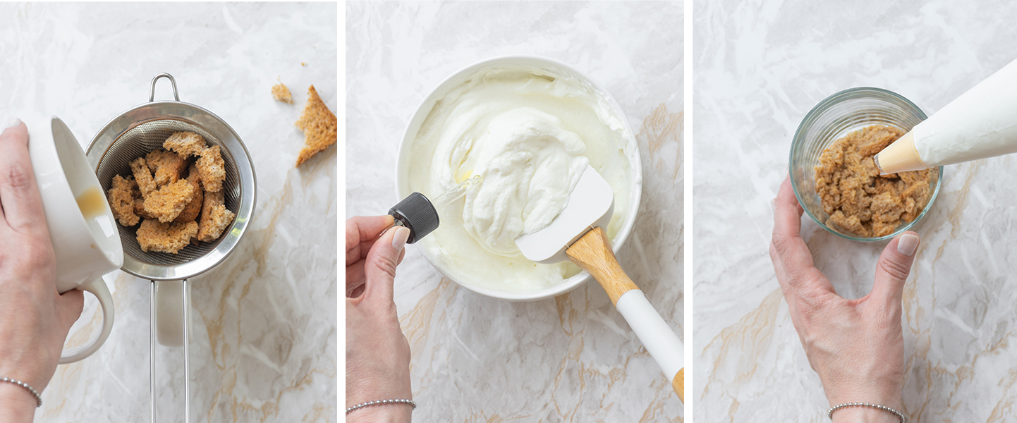 Preparazione tiramisù con fette biscottate e yogurt greco